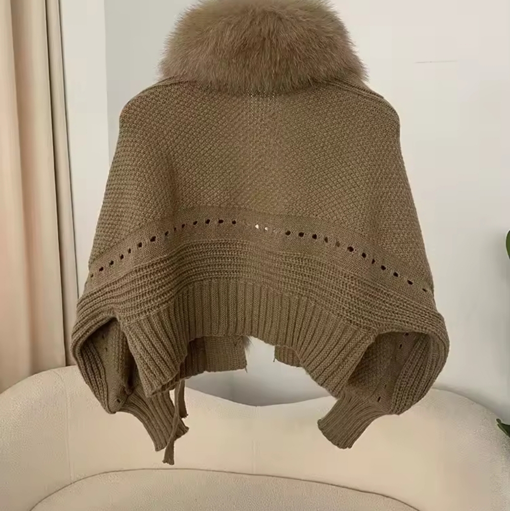 Fashion Knitting Cardigan Placket Coat Women Casual Real Fox Fur - Picture 4 of 6
